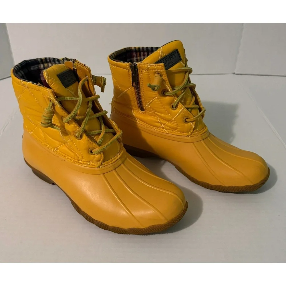 Sperry Saltwater Yellow Quilted Waterproof Duck Boots STS85532 Womens 7